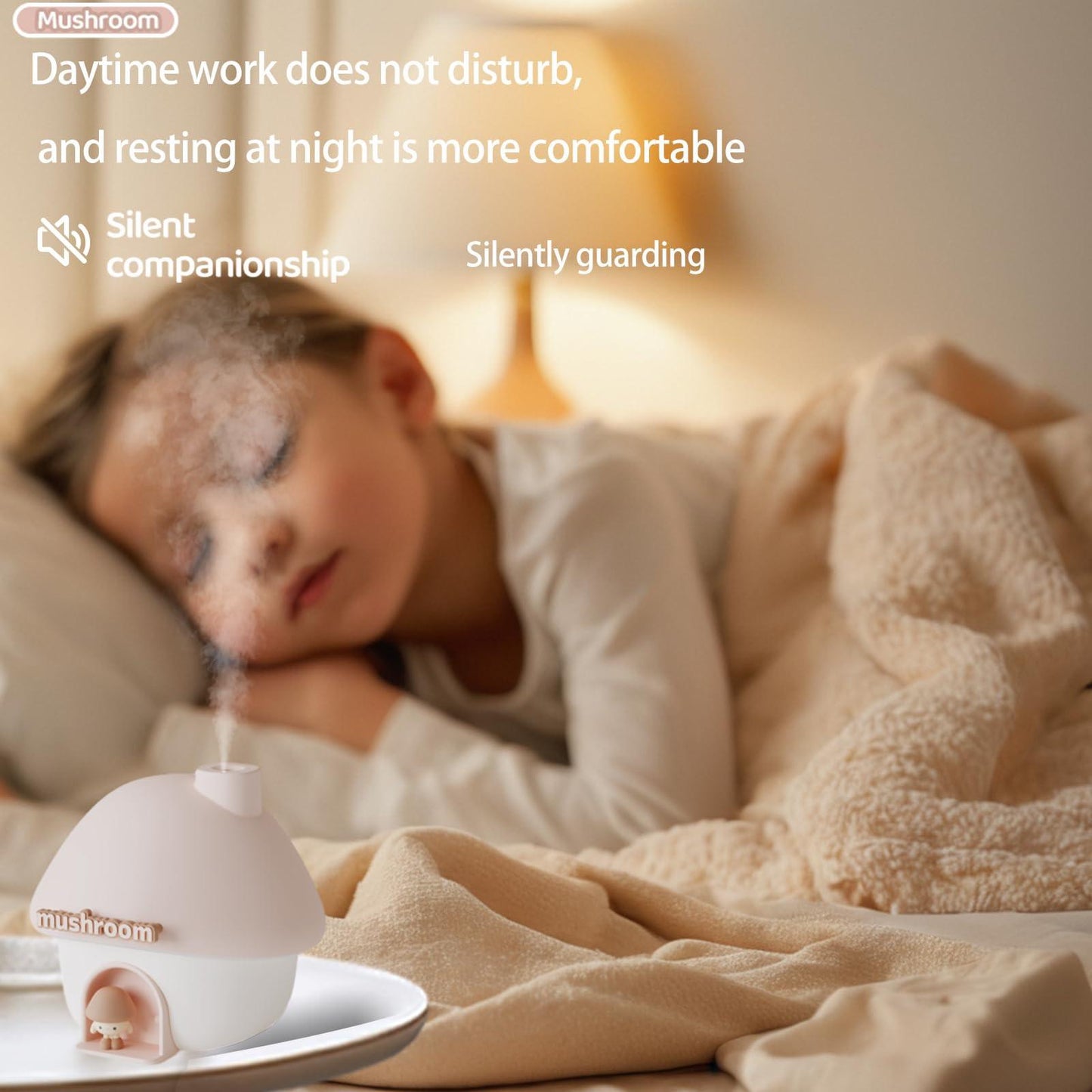 Portable Mushroom Humidifier with 7 Color Sunset Light, USB Rechargeable Mini Air Moisturizer for Desk, Bedroom, Travel, Baby Room â Silent & Cute Design Use(Pink).