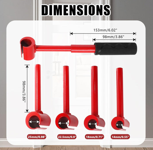 4-in-1 Door Hinge Adjustment Tool â Heavy-Duty Carbon Steel Wrench with Interchangeable Heads for 14mm/0.55" to 25mm/0.98" Hinges, 153mm/6.02" Length (Red).