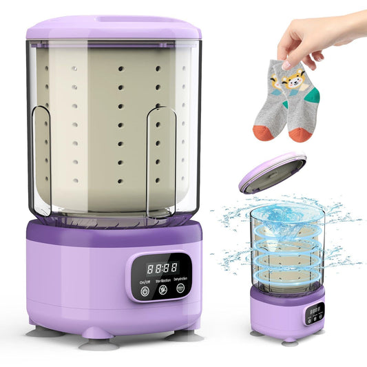 Portable Mini Washing Machine with Spin Dry & UV Sterilization â 3L Capacity, Wash, Rinse, Dehydrate, and Disinfect in One, Ideal for Underwear, Socks, Baby Clothes (Purple).