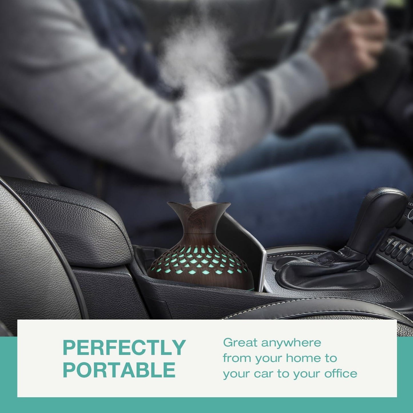 Portable USB Humidifier with 7-Color LED Night Light â Wood Grain Flower Design, Quiet Cool Mist Diffuser for Home, Office & Car (DarkWood).