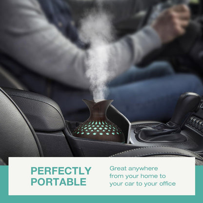 Portable USB Humidifier with 7-Color LED Night Light â Wood Grain Flower Design, Quiet Cool Mist Diffuser for Home, Office & Car (DarkWood).