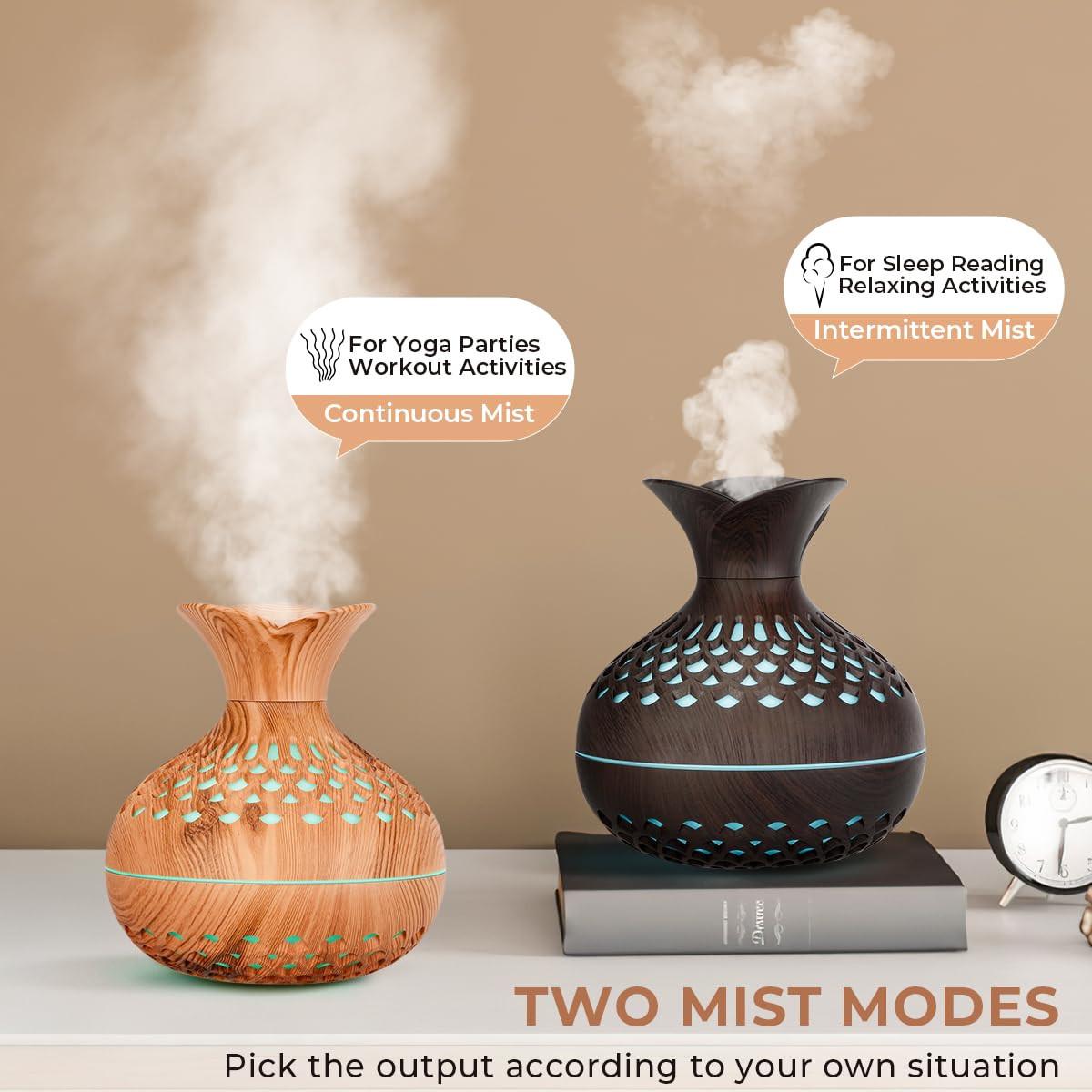 Portable USB Humidifier with 7-Color LED Night Light â Wood Grain Flower Design, Quiet Cool Mist Diffuser for Home, Office & Car (DarkWood).