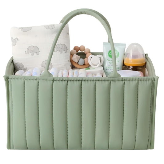 Large Baby Diaper Caddy Organizer â Stylish Storage Basket for Nursery, Changing Table & Travel â Portable Urn for Diapers, Wipes, Toys & Essentials (Green).