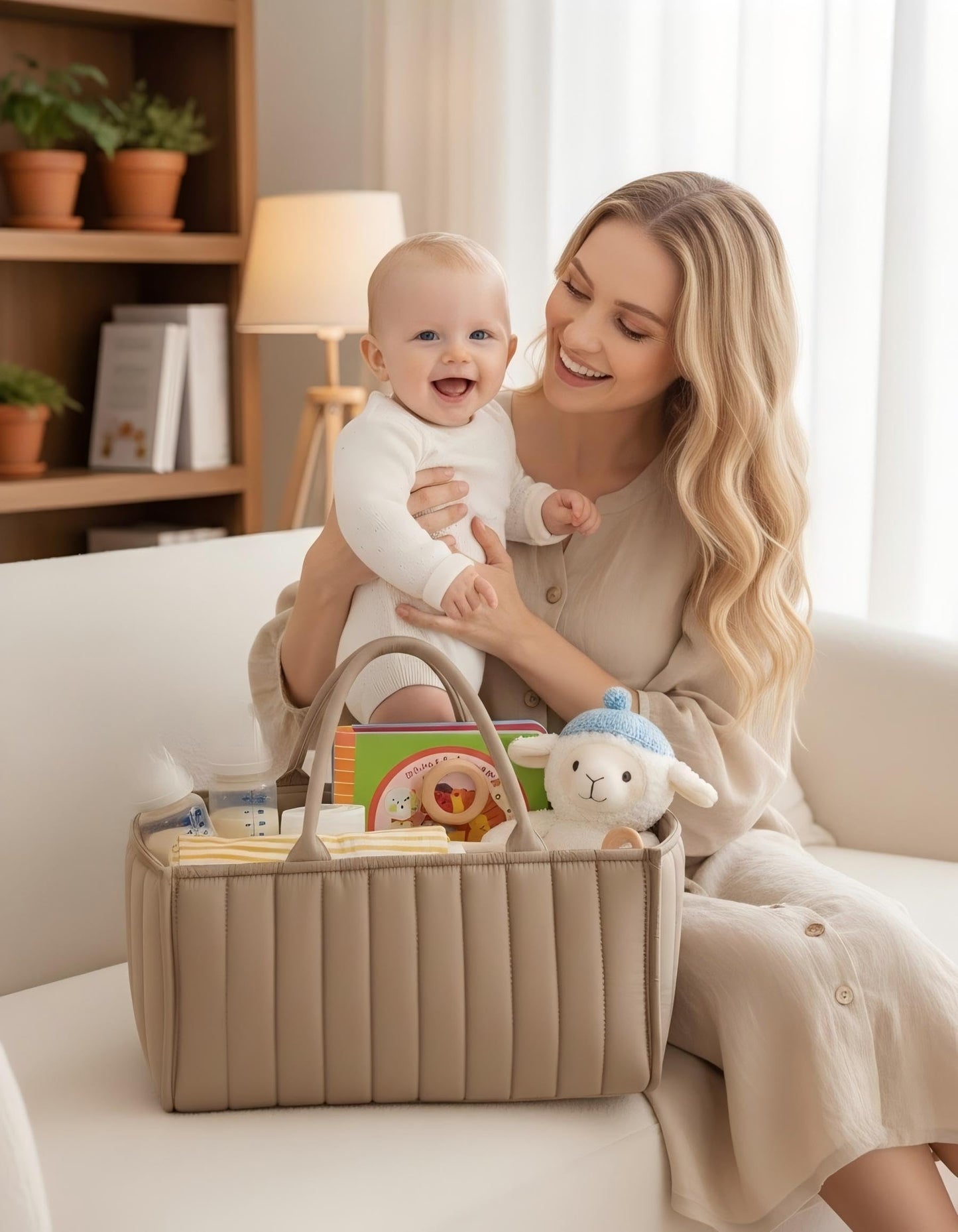 Large Baby Diaper Caddy Organizer – Stylish Storage Basket for Nursery, Changing Table & Travel – Portable Urn for Diapers, Wipes, Toys & Essentials (Brown)