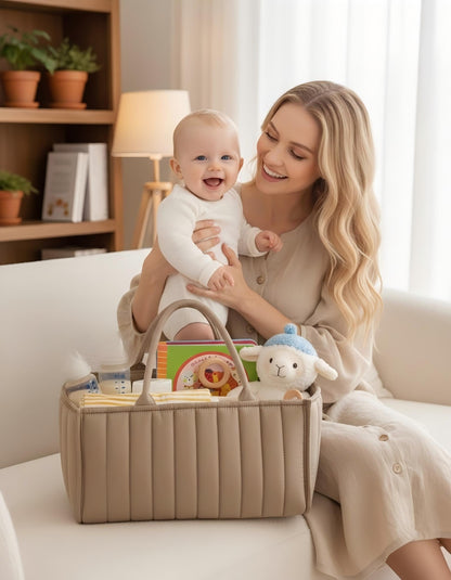 Large Baby Diaper Caddy Organizer – Stylish Storage Basket for Nursery, Changing Table & Travel – Portable Urn for Diapers, Wipes, Toys & Essentials (Brown)