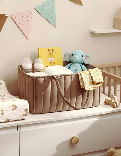 Large Baby Diaper Caddy Organizer – Stylish Storage Basket for Nursery, Changing Table & Travel – Portable Urn for Diapers, Wipes, Toys & Essentials (Brown)