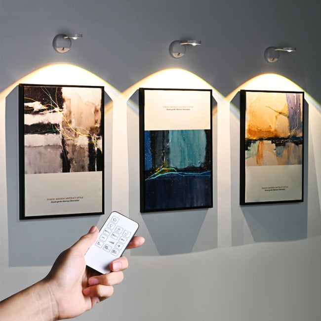 Rechargeable LED Wall Spotlight for Art – Wireless Motion Sensor Picture Light with Remote, 3 Color Temperatures, Dimmable & Adjustable Head, No Wiring Needed (White) Hover Image