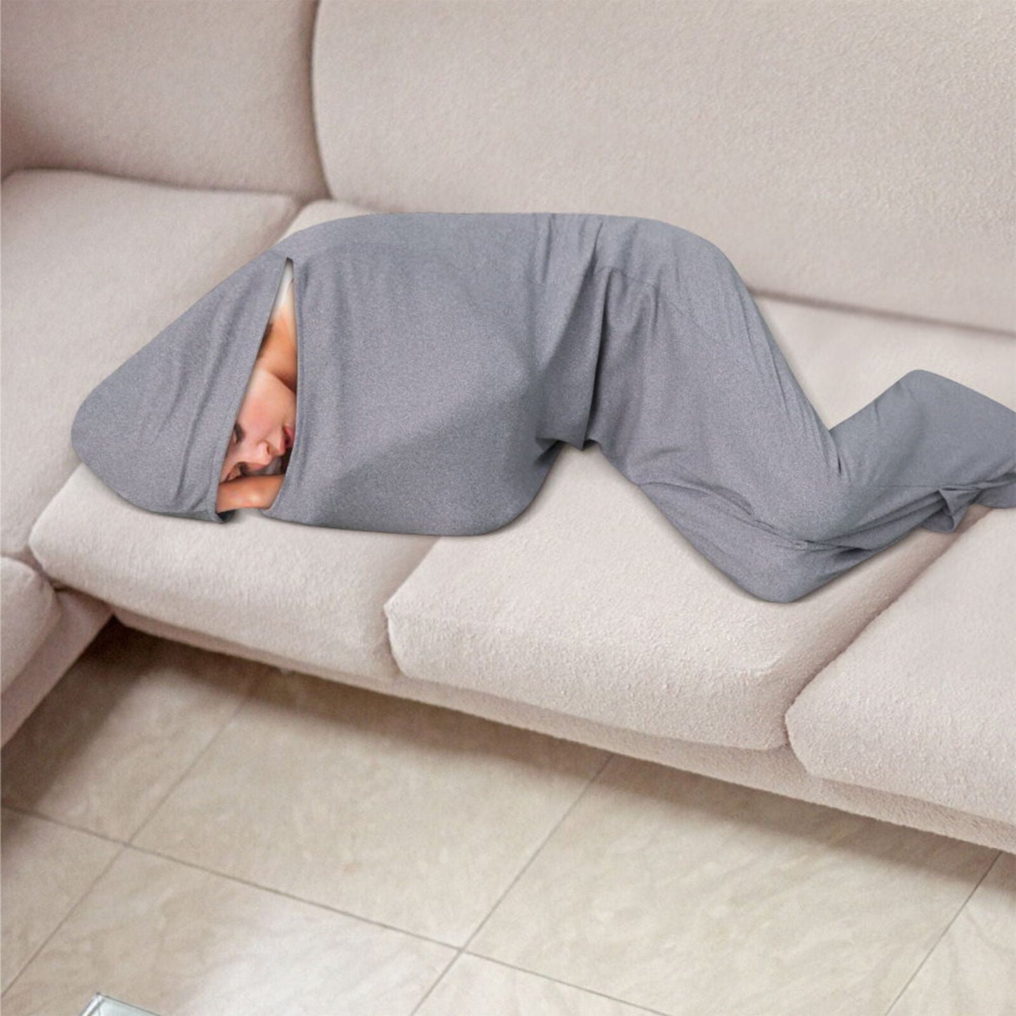 Hooded Sleep Pod: Kids Wearable Blanket – Comfy Hooded Cocoon, Cooling, Machine Washable (Grey, 150×40cm)