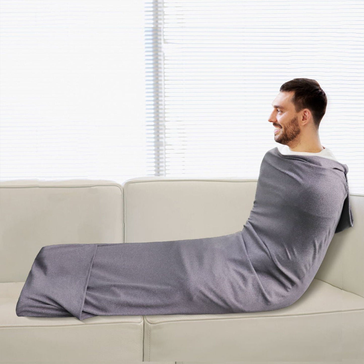 Hooded Sleep Pod: Kids Wearable Blanket – Comfy Hooded Cocoon, Cooling, Machine Washable (Grey, 150×40cm)