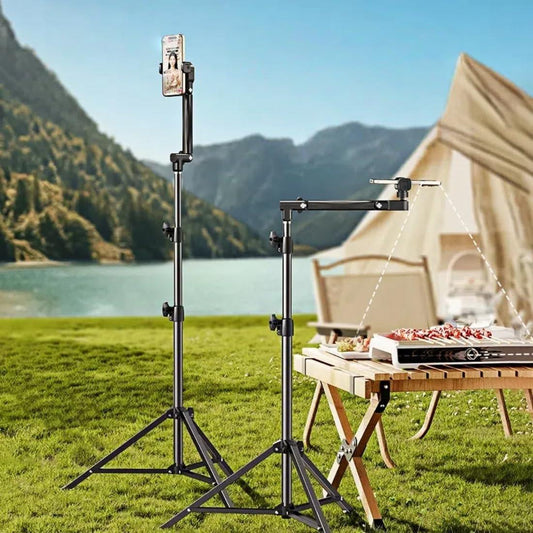 Floor Standing Phone Tripod with Swan Neck Arm â Includes Phone Clamp & Selfie Remote, Multi-Angle Stand for Live Streaming, Food Photography, Vlogging (Black).