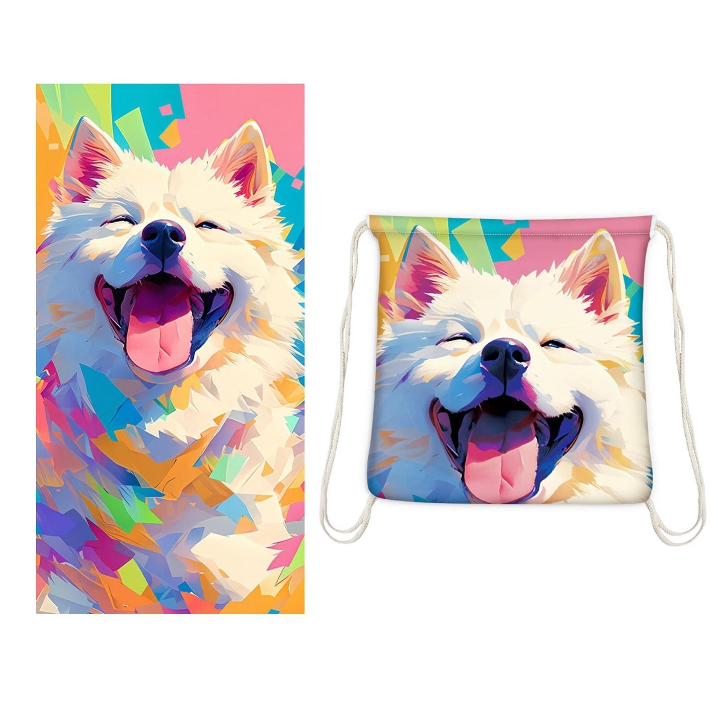 Dual-Function Foldable Beach Towel with Built-in Backpack â Soft Microfiber Towel & Compact Carry Bag in One, 55-Inch Large Size for Swimming, Travel, Picnic (Dog,Colorful).