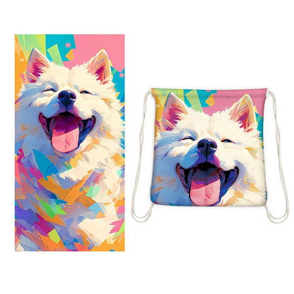 Dual-Function Foldable Beach Towel with Built-in Backpack â Soft Microfiber Towel & Compact Carry Bag in One, 55-Inch Large Size for Swimming, Travel, Picnic (Dog,Colorful).
