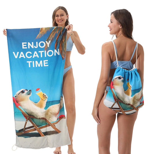 Dual-Function Foldable Beach Towel with Built-in Backpack â Soft Microfiber Towel & Compact Carry Bag in One, 55-Inch Large Size for Swimming, Travel, Picnic (Polar bear,Colorful).