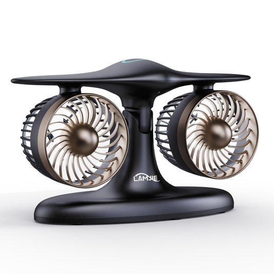 Dual Turbine Desk Fan with Aircraft Design â Wireless, Quiet, 3-Speed Touch Control for Home, Office, Bedroom, Portable Cooling (Black).
