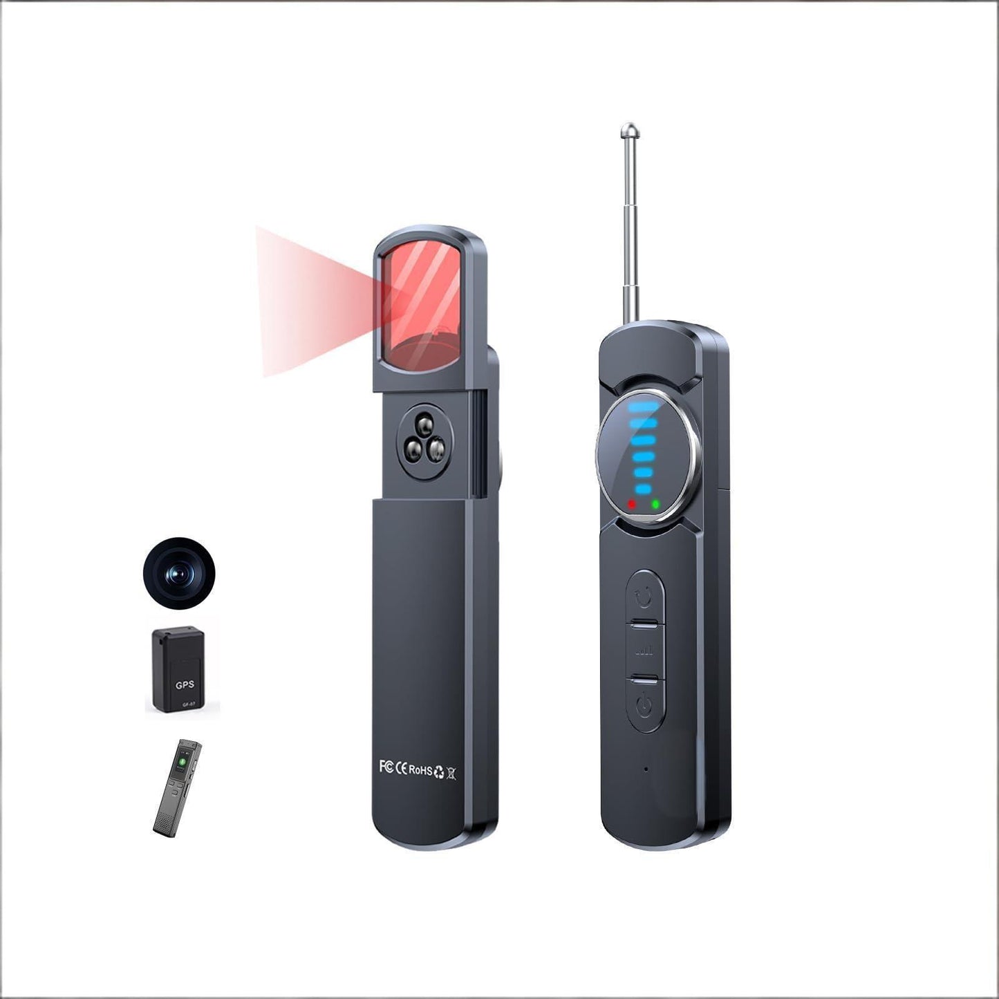 Multi-Function Hidden Camera Detector with GPS Tracker Finder â Portable Anti-Spy Device for Hotel, Car, Travel Privacy Protection, LED Scanner & Vibration Alarm (Black).