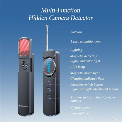 Multi-Function Hidden Camera Detector with GPS Tracker Finder â Portable Anti-Spy Device for Hotel, Car, Travel Privacy Protection, LED Scanner & Vibration Alarm (Black).