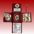 Mini Handcrafted Catholic Pocket Shrine â Foldable Prayer Altar with Silver Cross, Religious Art & Embroidered Prayers, Portable Faith Companion, 6.5 x 5.5 Inches (Red).