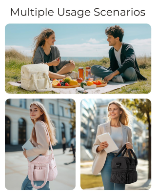 Double-Layer Insulated Lunch Bag with Quilted Design â 11.8L Cooler Tote for Work, Picnics & Travel (Black) | Other Colors Available In-Store.