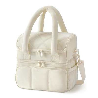Double-Layer Insulated Lunch Bag with Quilted Design â 11.8L Cooler Tote for Work, Picnics & Travel (Beige) | Other Colors Available In-Store.