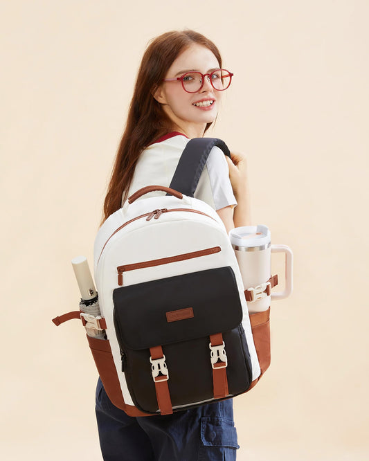 School Backpack for Teens & Students – Large Capacity Laptop Bag with 15.6 Inch Compartment, Waterproof Fabric & Multiple Pockets, Ideal for College, Travel, and Daily Use (Brown)