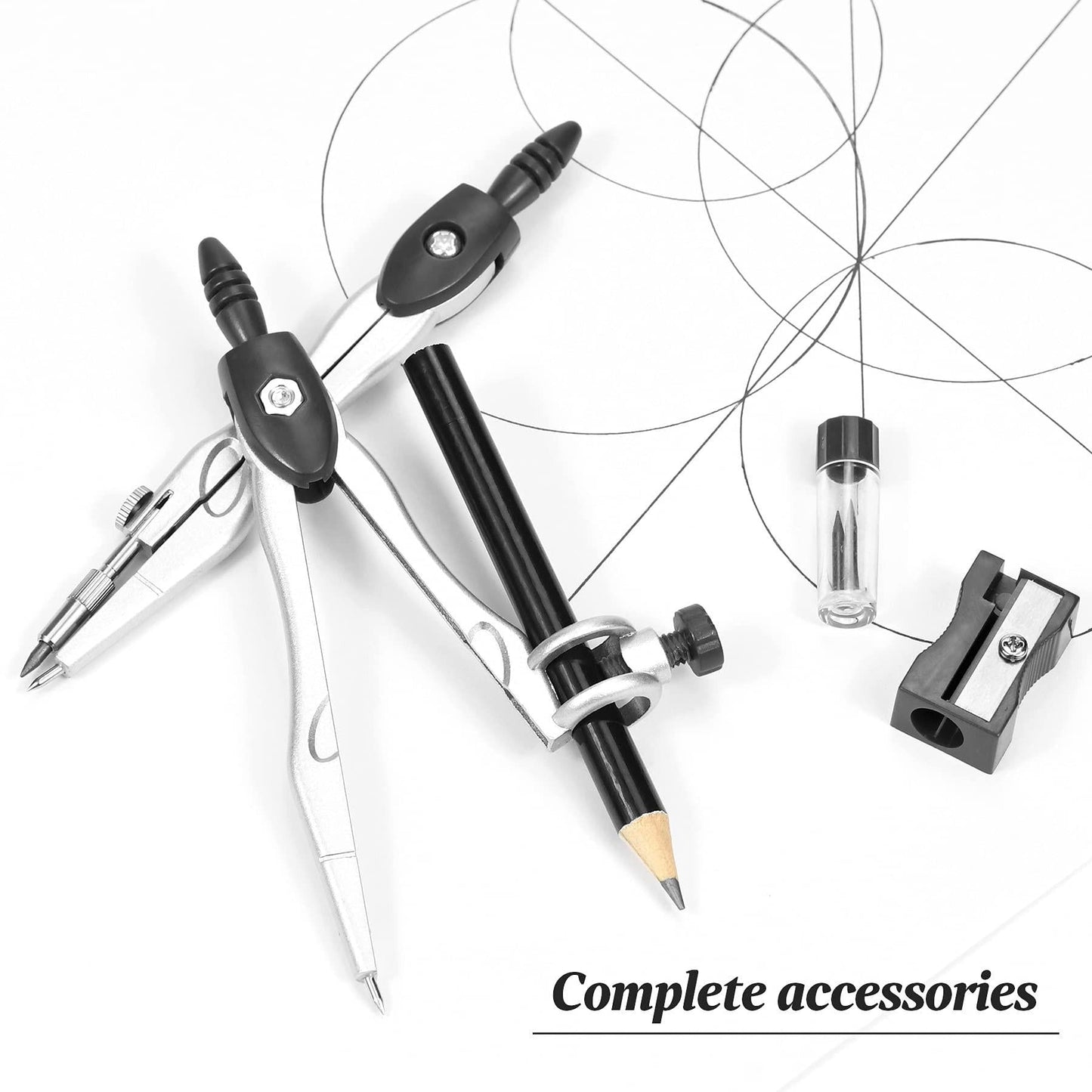 Complete 10-Piece Geometry Kit Set â Precision Drafting Tools with Metal Compasses, Rulers, Protractor & Pencil Sharpener â Ideal for Students, Engineers & Artists (Black).