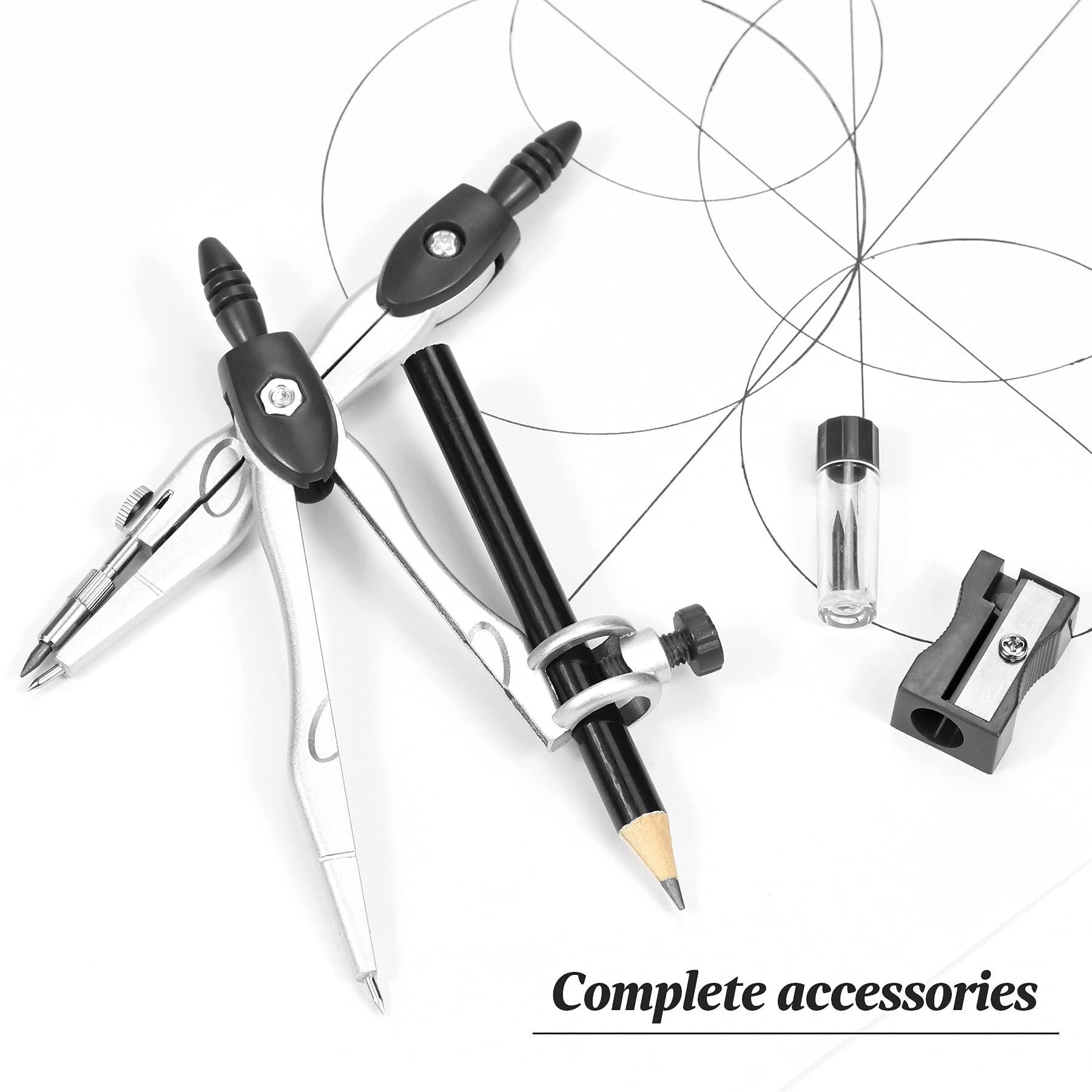 Complete 10-Piece Geometry Kit Set â Precision Drafting Tools with Metal Compasses, Rulers, Protractor & Pencil Sharpener â Ideal for Students, Engineers & Artists (Black).