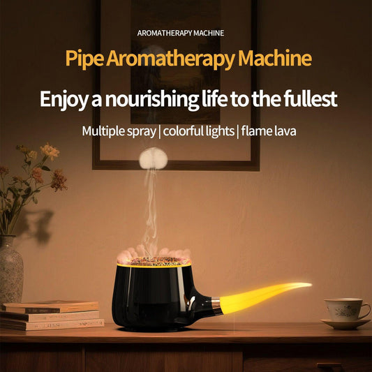 Pipe-Shaped Aromatherapy Humidifier with LED Flame & Mist â USB Desk Diffuser for Home, Office, Bedside (Black) | Other Colors Available in Store.