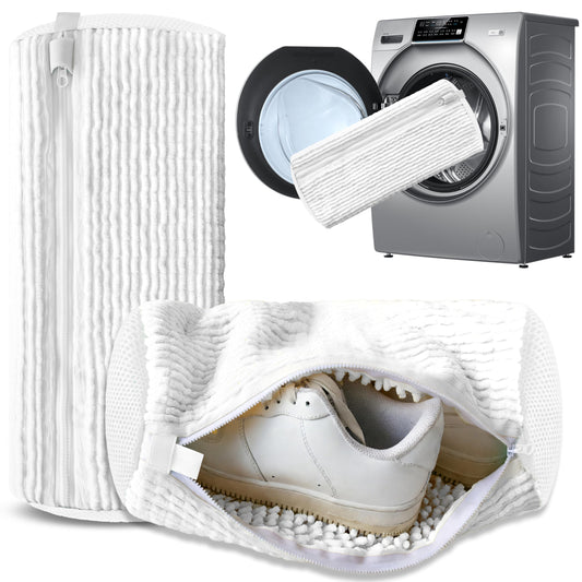 2-Pack Reusable Shoe Washing Machine Bag – White Protective Laundry Bag for All Shoes, Anti-Deformation & Deep Clean with Zipper Lock (White)