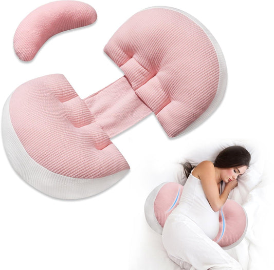 Adjustable Pregnancy Pillow with Velcro Design â Side Sleeping Support for Back, Belly, Hips & Legs, Travel-Friendly Maternity Pillow with Bonus Auxiliary Pillow(Red).