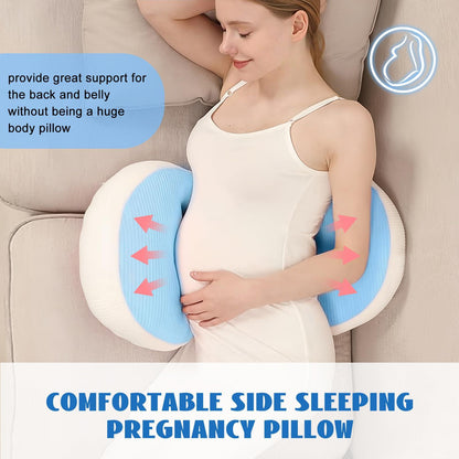 Adjustable Pregnancy Pillow with Velcro Design â Side Sleeping Support for Back, Belly, Hips & Legs, Travel-Friendly Maternity Pillow with Bonus Auxiliary Pillow(Blue).