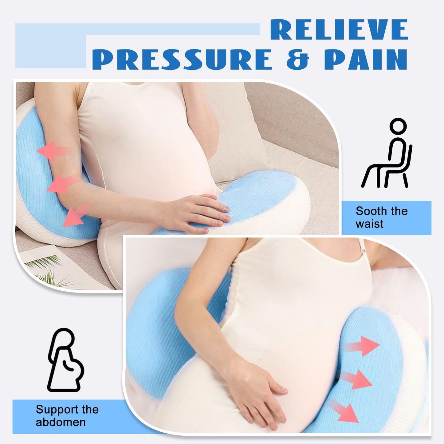 Adjustable Pregnancy Pillow with Velcro Design â Side Sleeping Support for Back, Belly, Hips & Legs, Travel-Friendly Maternity Pillow with Bonus Auxiliary Pillow(Blue).