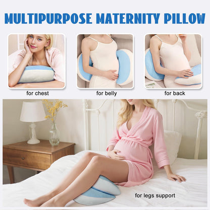 Adjustable Pregnancy Pillow with Velcro Design â Side Sleeping Support for Back, Belly, Hips & Legs, Travel-Friendly Maternity Pillow with Bonus Auxiliary Pillow(Blue).