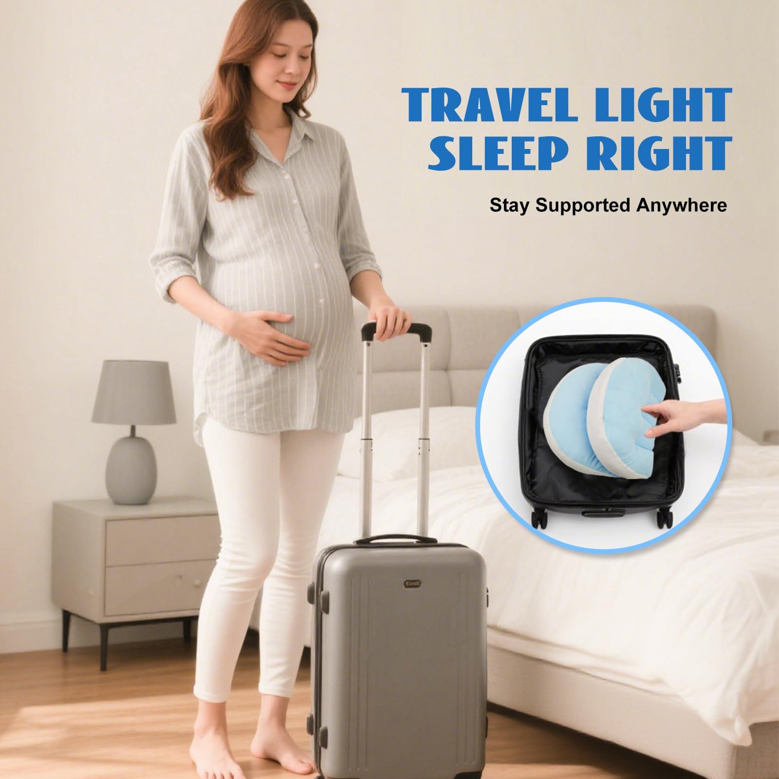 Adjustable Pregnancy Pillow with Velcro Design â Side Sleeping Support for Back, Belly, Hips & Legs, Travel-Friendly Maternity Pillow with Bonus Auxiliary Pillow(Blue).