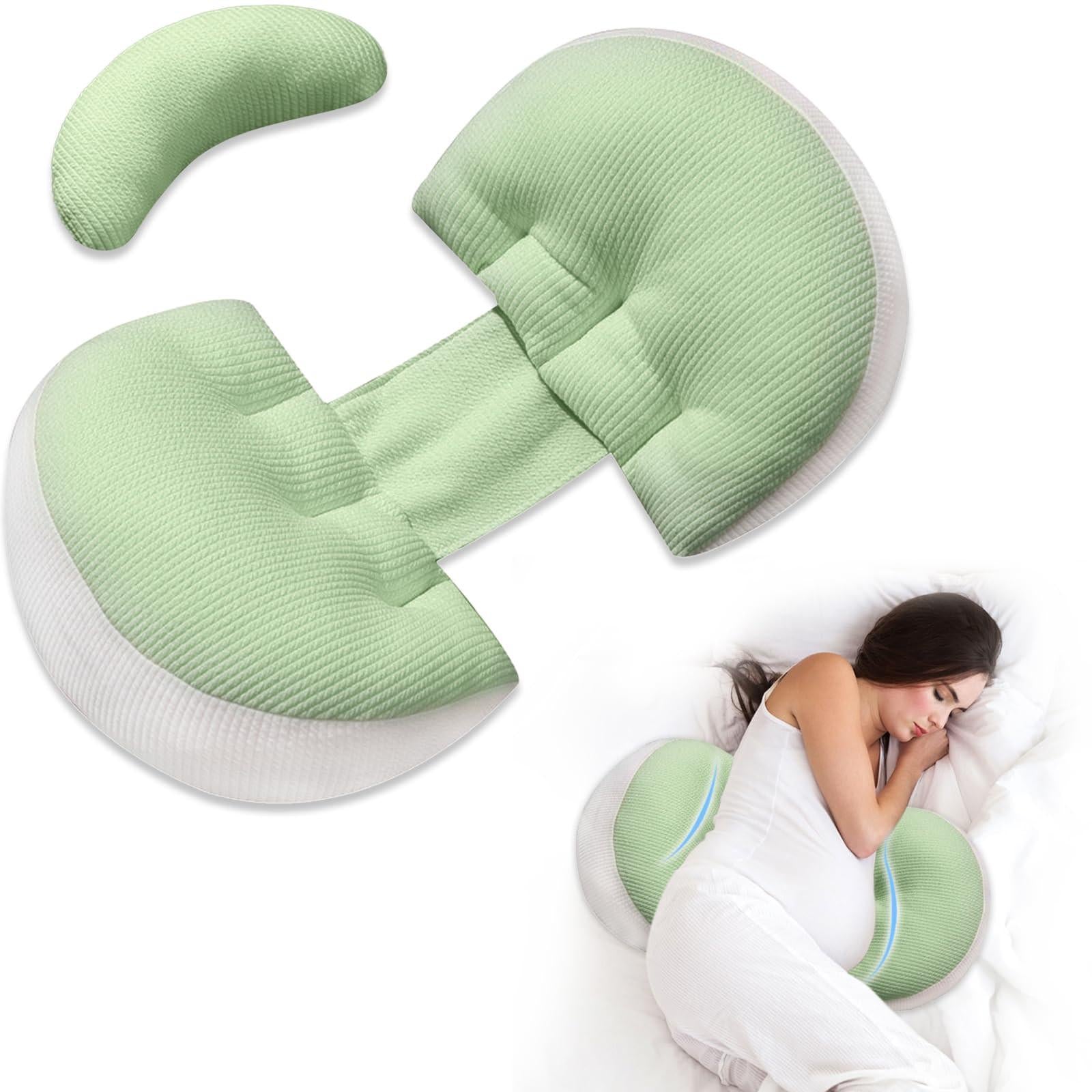 Adjustable Pregnancy Pillow with Velcro Design â Side Sleeping Support for Back, Belly, Hips & Legs, Travel-Friendly Maternity Pillow with Bonus Auxiliary Pillow(Green).