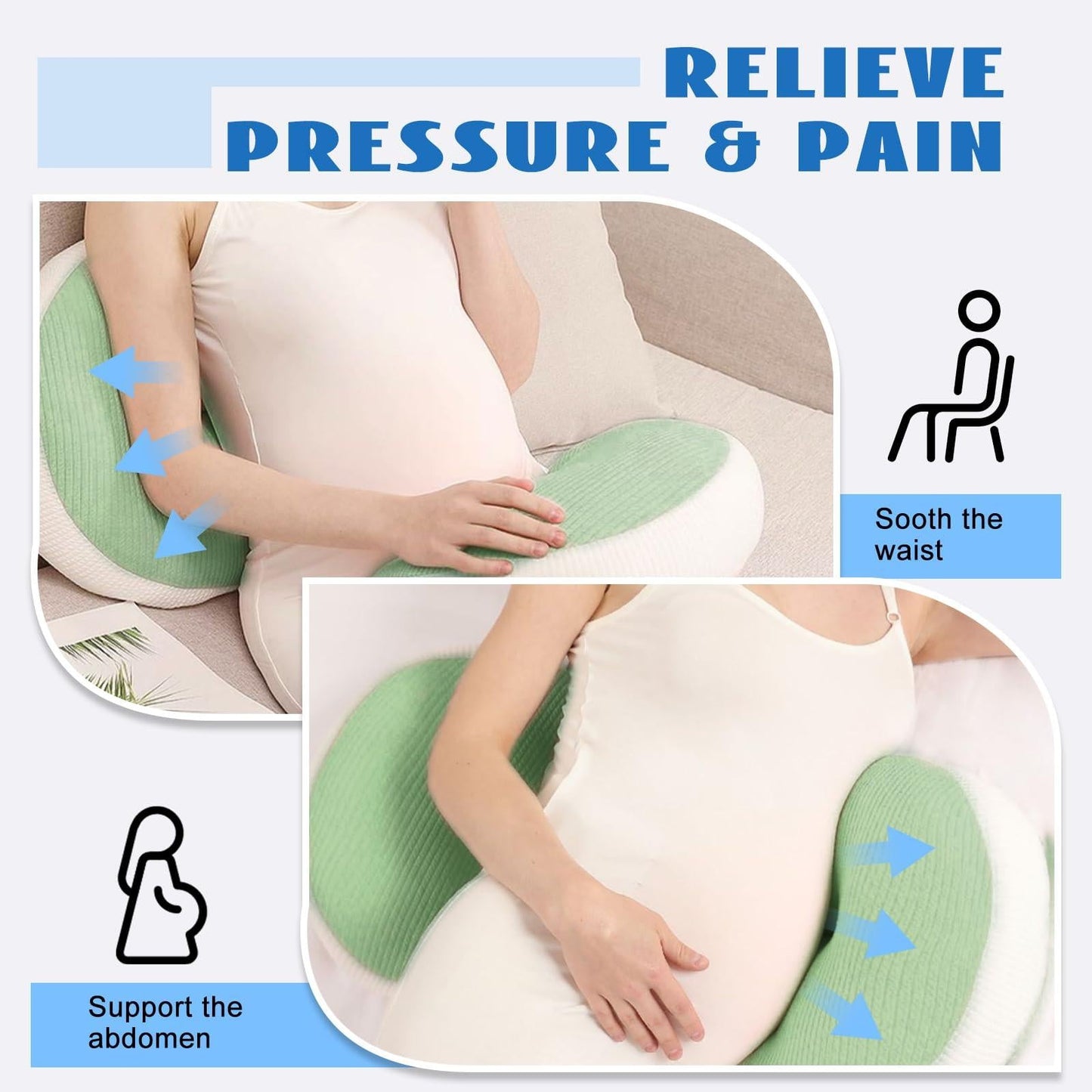 Adjustable Pregnancy Pillow with Velcro Design â Side Sleeping Support for Back, Belly, Hips & Legs, Travel-Friendly Maternity Pillow with Bonus Auxiliary Pillow(Green).