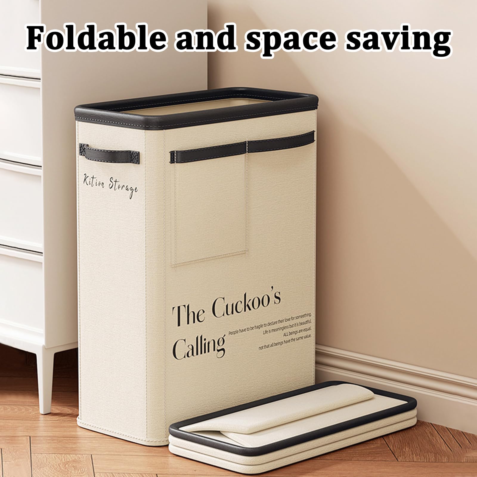 Large Capacity Foldable Yoga Mat Storage Basket â Waterproof Fabric Organizer for Gym Equipment, Dumbbells, Foam Rollers, and Mats with Side Pockets and Handle (Beige).