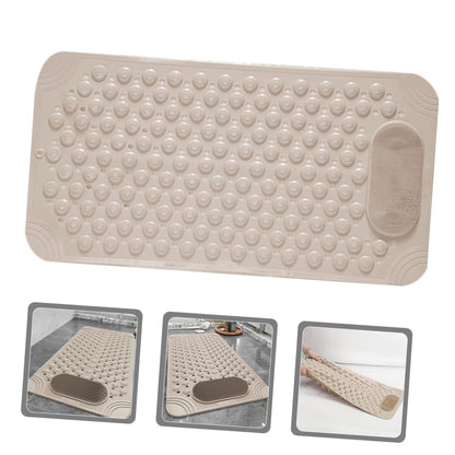 Non-Slip Bath Mat with Foot Scrubber – 80 x 50 cm, Anti-Skid Suction Cups & Drain Holes, Waterproof Shower Floor Pad with Exfoliating Brush(Grey)