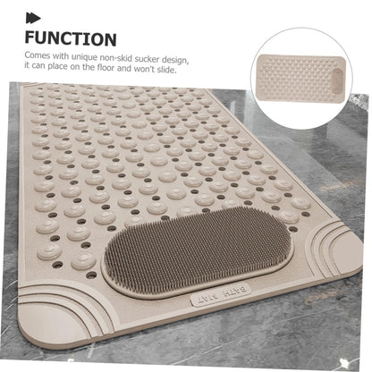 Non-Slip Bath Mat with Foot Scrubber – 80 x 50 cm, Anti-Skid Suction Cups & Drain Holes, Waterproof Shower Floor Pad with Exfoliating Brush(Grey)