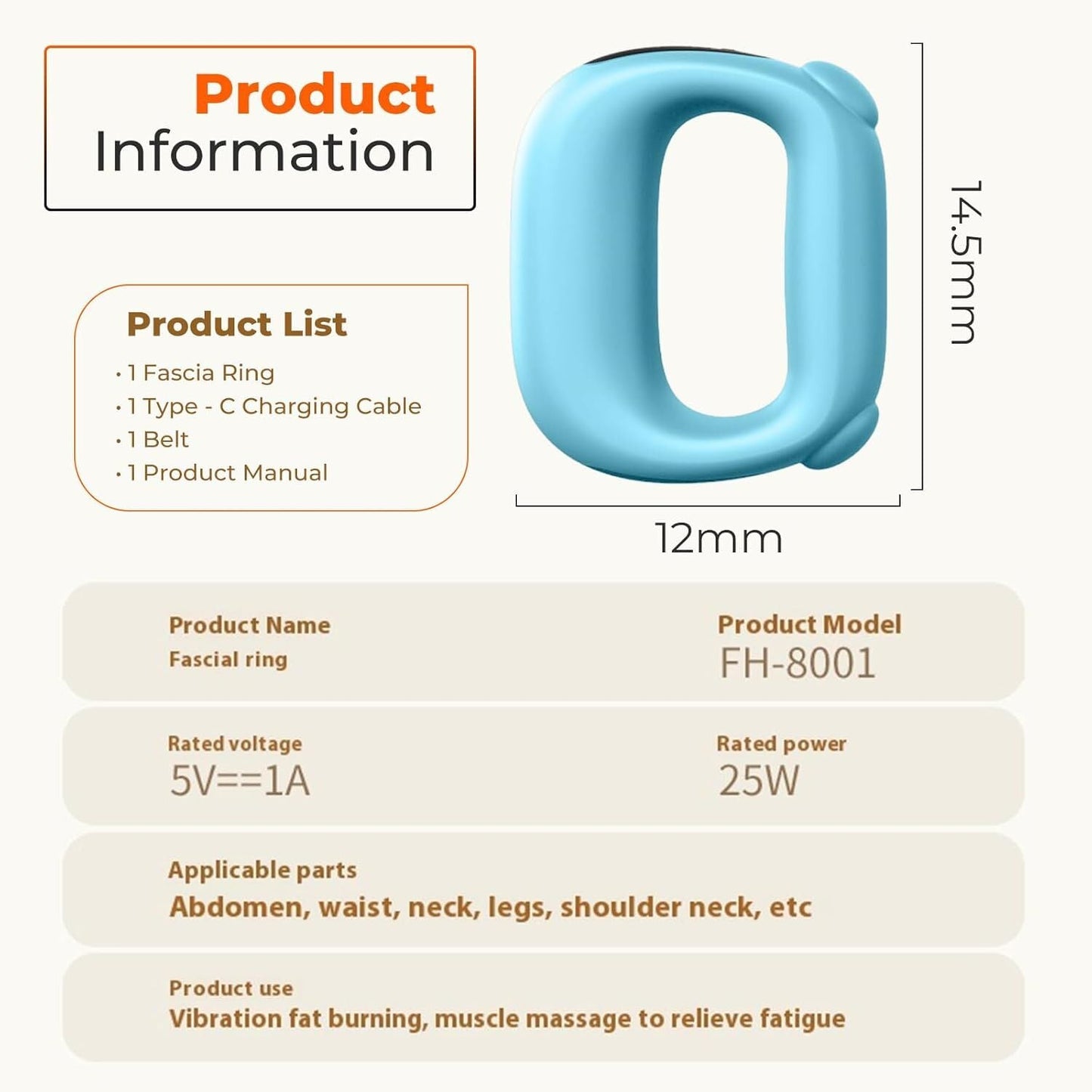 Portable Heated Fascia Ring Massager with 5-Speed Vibration & USB-C Charging – Deep Tissue Muscle Relief for Neck, Back, and Shoulders (Blue) | Other Colors Available In-Store