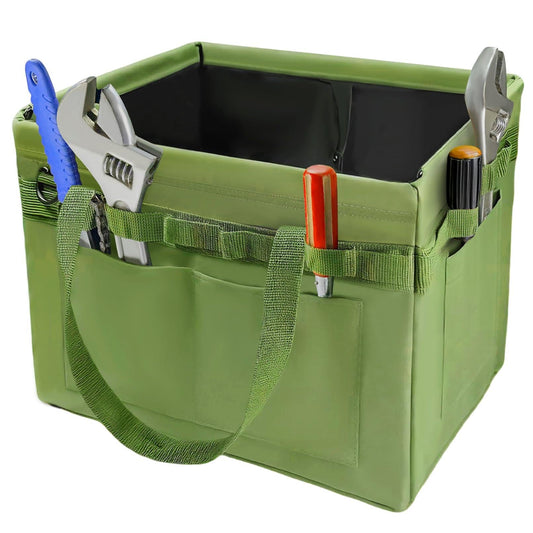 Heavy-Duty Foldable Tool Bag with Side Pockets â Multi-Compartment Oxford Carry Organizer for Tradesmen, DIYers & Outdoor Use (Green).