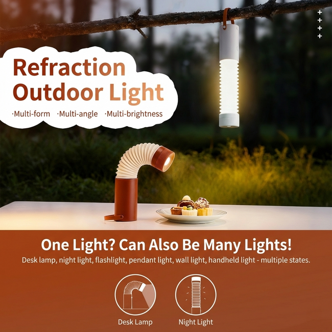 Foldable Outdoor Camping Light with Dual Brightness Modes â Rechargeable Red LED Tent Lamp, IP65 Waterproof, Magnetic Base & Adjustable Neck for Hiking and Emergency Use (Red) Main Image