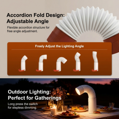 Foldable Outdoor Camping Light with Dual Brightness Modes â Rechargeable Red LED Tent Lamp, IP65 Waterproof, Magnetic Base & Adjustable Neck for Hiking and Emergency Use (Red).