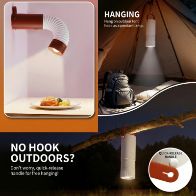 Foldable Outdoor Camping Light with Dual Brightness Modes â Rechargeable Red LED Tent Lamp, IP65 Waterproof, Magnetic Base & Adjustable Neck for Hiking and Emergency Use (Red).