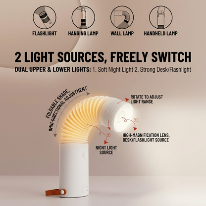 Foldable Outdoor Camping Light with Dual Brightness Modes â Rechargeable Red LED Tent Lamp, IP65 Waterproof, Magnetic Base & Adjustable Neck for Hiking and Emergency Use (Red).