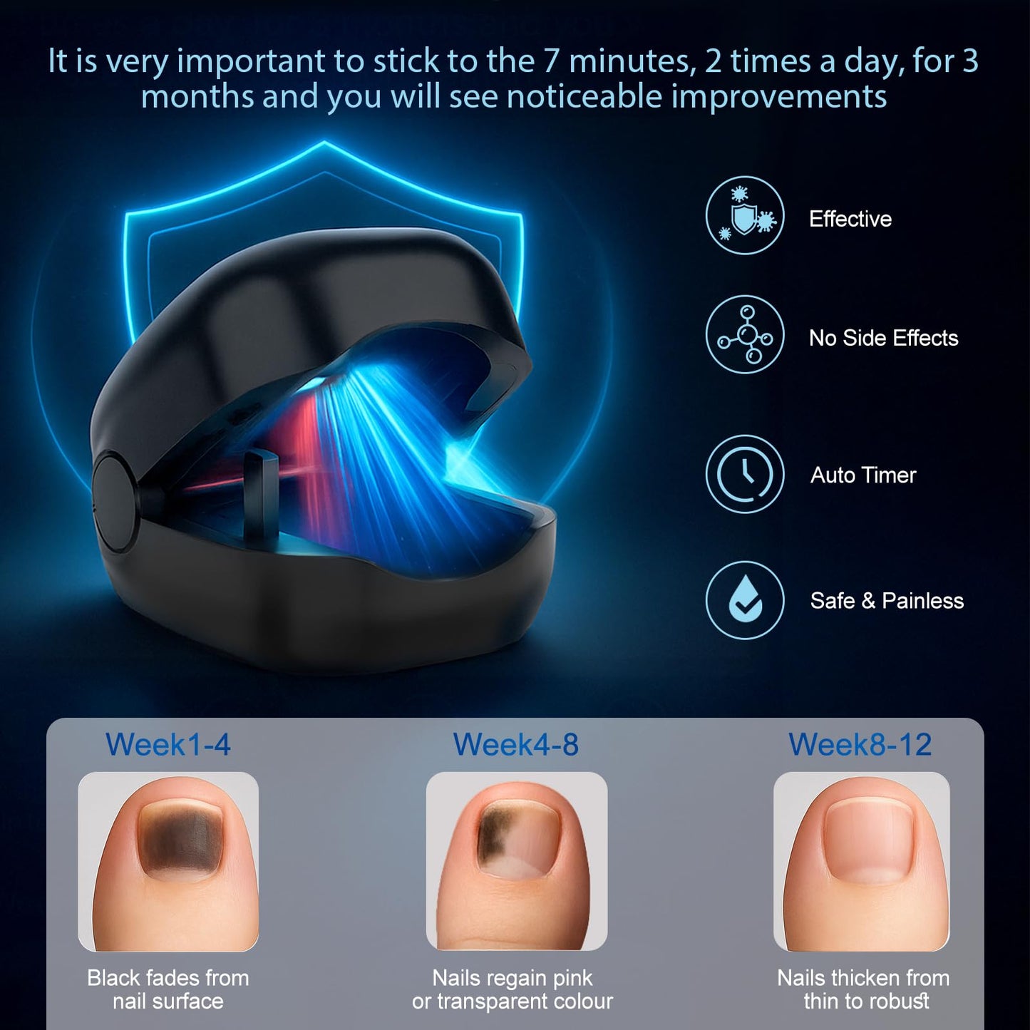 Nail Wellness Light Device (1-Piece): Red & Blue LED for Daily Nail Care Routine – Auto Timer, USB Rechargeable (Black)