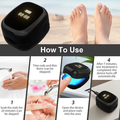 Nail Wellness Light Device (1-Piece): Red & Blue LED for Daily Nail Care Routine – Auto Timer, USB Rechargeable (Black)