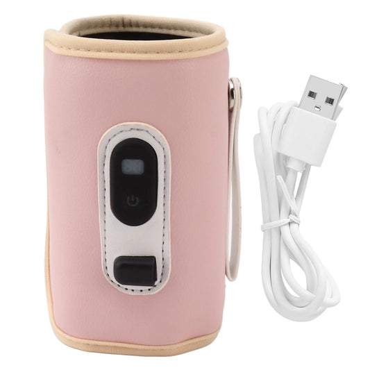 USB Baby Bottle Warmer â Portable Digital Milk Heater with 5-Temperature Settings, Rechargeable and Waterproof for Travel and Home Use (Pink).