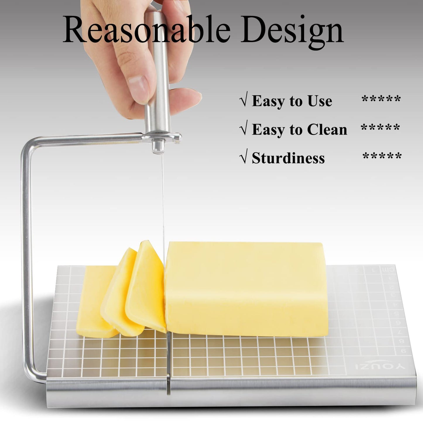 Stainless Steel Cheese Slicer with 10 Replacement Wires – Precision Grid Cutting Board, Ergonomic Handle, Easy to Clean – Ideal for Butter, Cake, Soft Cheese (Silver)