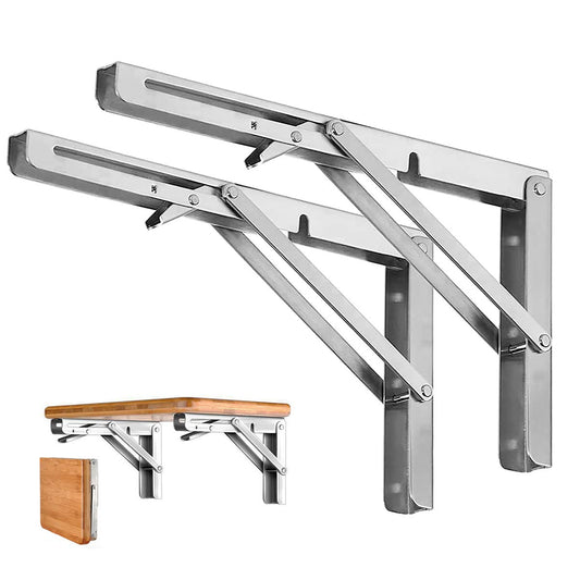 Heavy-Duty Foldable Wall Shelf Brackets – 2-Pack 304 Stainless Steel Triangular Supports with One-Click Release, 550 lb Capacity Each, for Kitchen, Garage, RV & Home; Includes Mounting Hardware (8Inch,Silver)