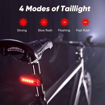 Ultra-Bright 1200 Lumen Bike Light Set with USB Rechargeable Headlight & Tail Light – IP65 Waterproof Cycling Lamp for Night Riding (Black)